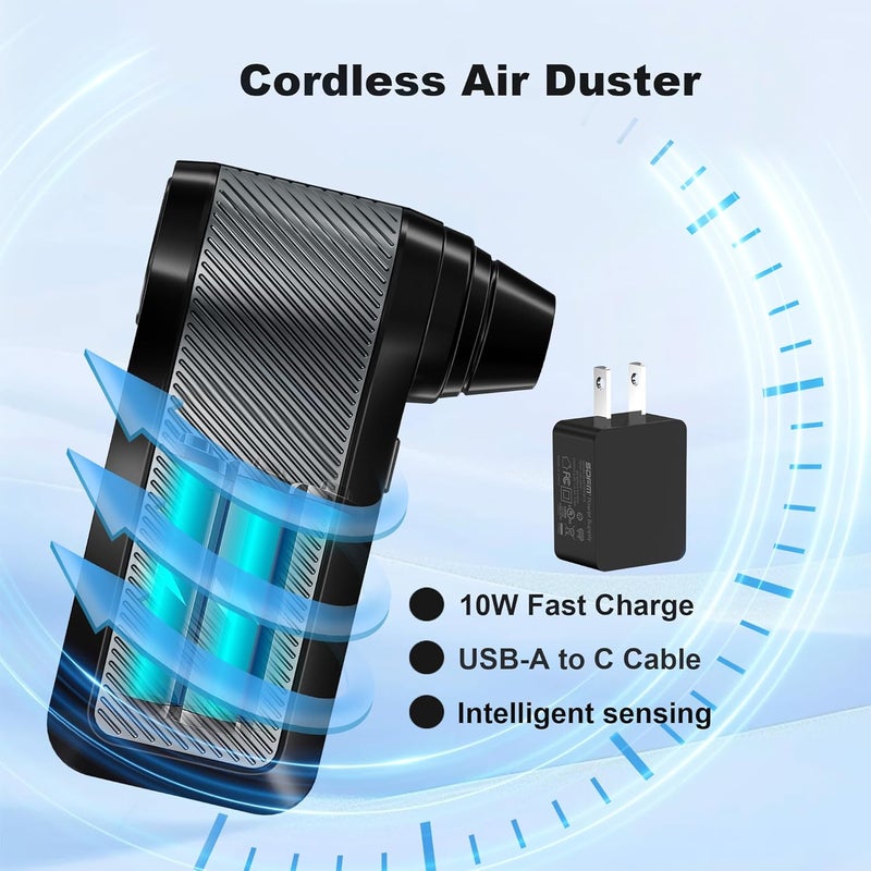 DFM Compressed Air Duster, 125000RPM Electric Air Duster with Brushless Motor, Contains Multiple nozzles, for Cleaning Keyboard & PC. 3 Adjustable Gears, Rechargeable mini Blower for Car Detail - Image 5